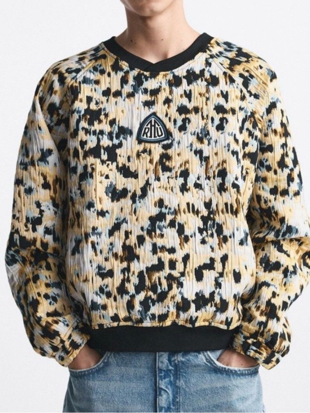 Zara Leopard-Print Crewneck Sweater in Black, Tan & White